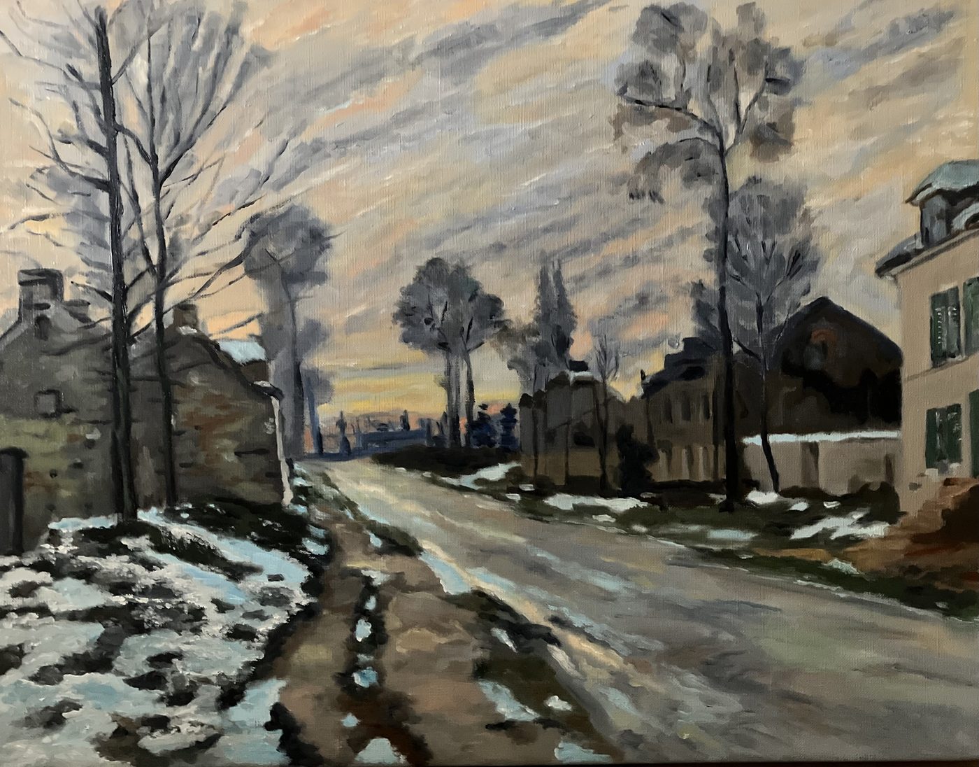 Route à Louveciennes, effet de neige, copie de Monet (1870) par Bruno Leprêtre
